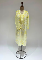 Georgette Chikankari Long Kurti - Corn Yellow