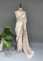 Chanderi Chikankari Saree - Ivory