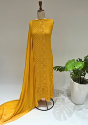 Viscose Chikankari Unstitched 2 pc Suit - Mustard Yellow