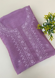 Chanderi Chikankari Unstitched Mens Kurta - Mauve