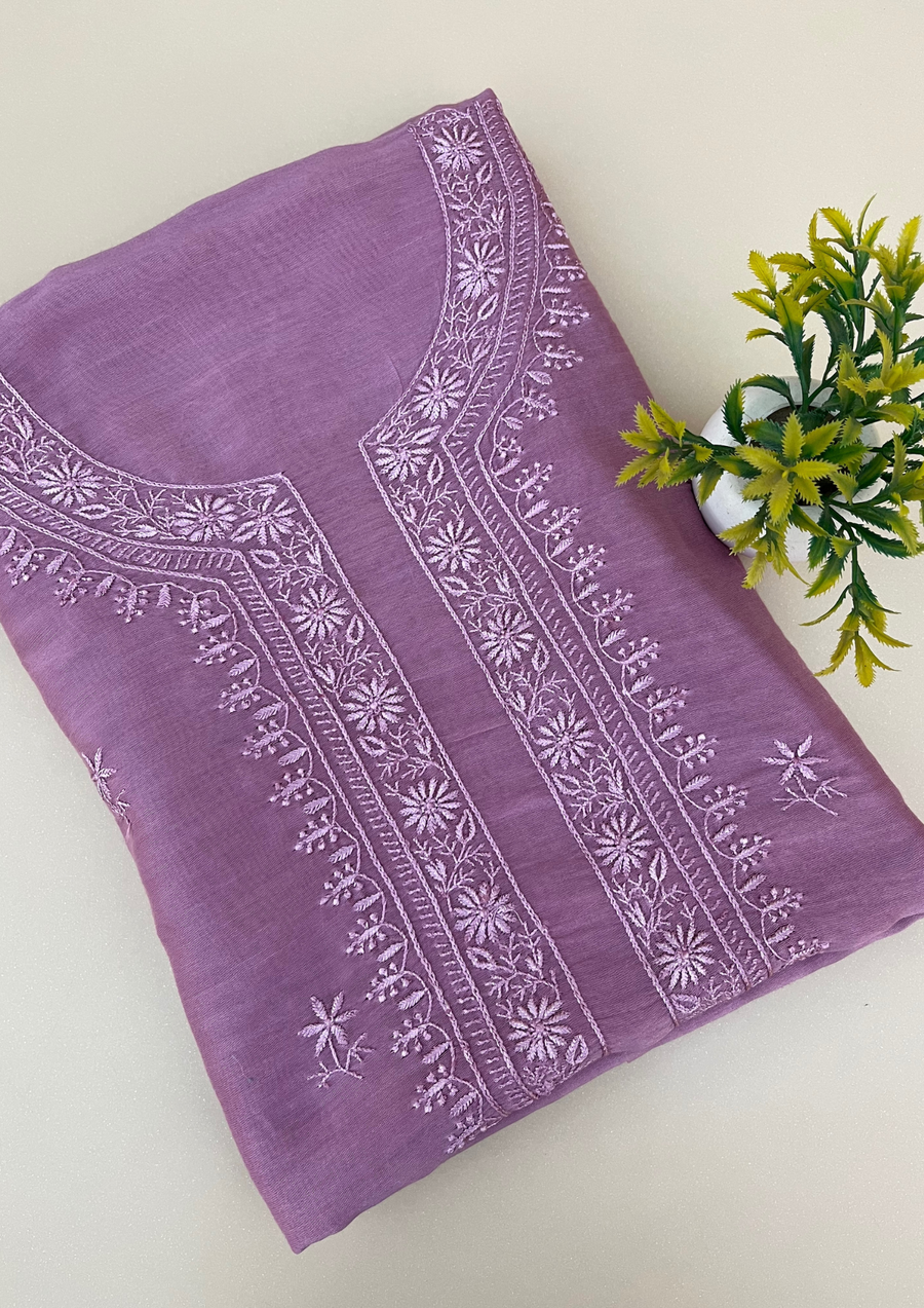 Chanderi Chikankari Unstitched Mens Kurta - Mauve