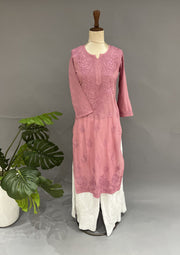 Cotton Chikankari Kurti -  Salmon Pink