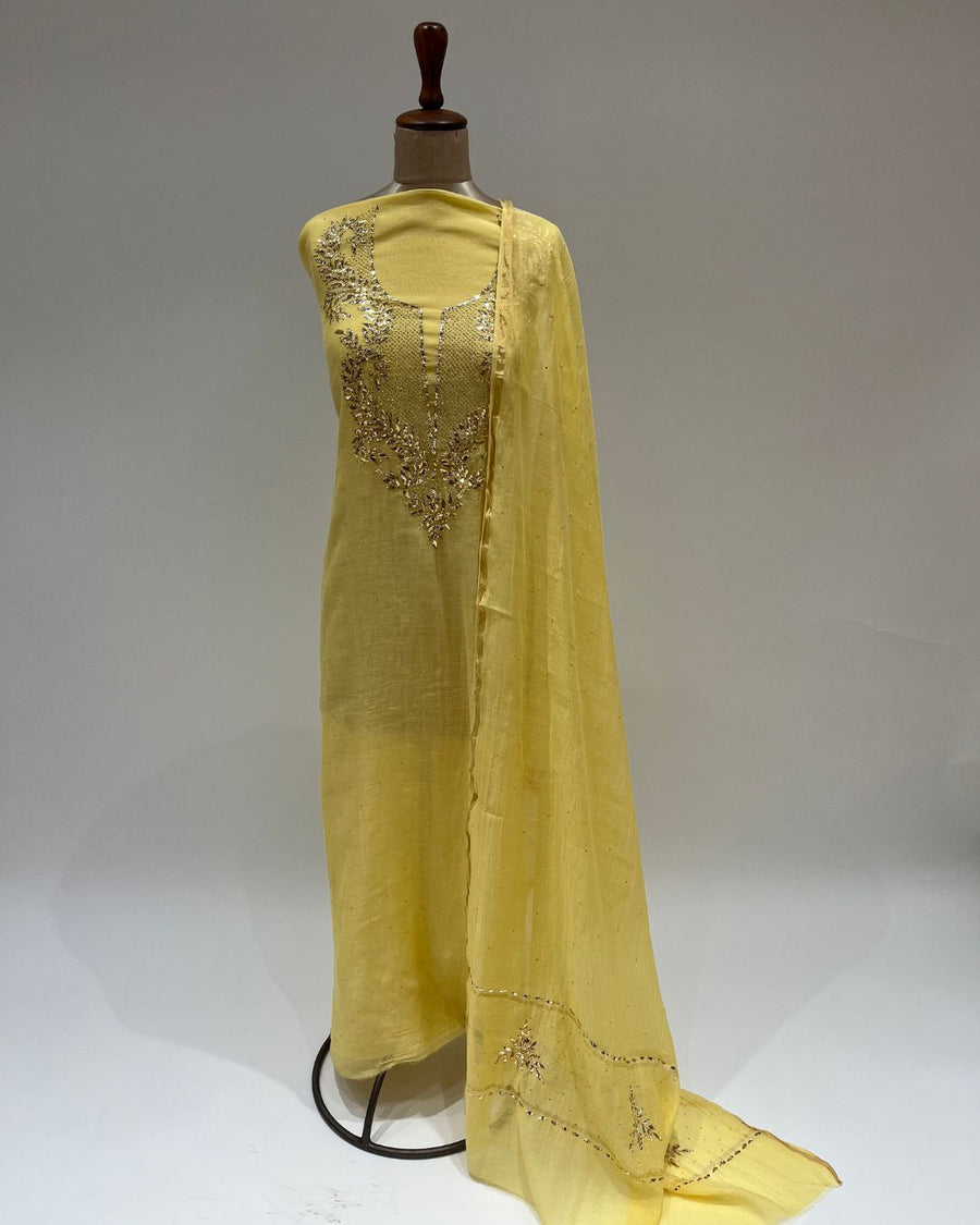 Mul Chikankari Unstitched 2pc Suit - Illuminating Yellow