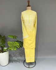 Chanderi Chikankari Co ord Set - Lemon Yellow