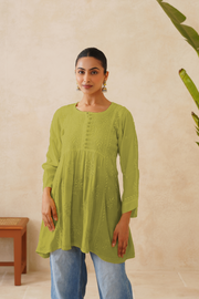 Muslin Short Kurti - Ombre Fade Olive