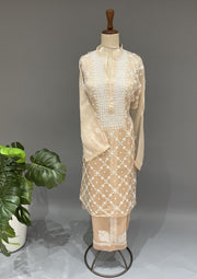 Organza Chikankari Semistitch Co-ord Set - Honey Beige