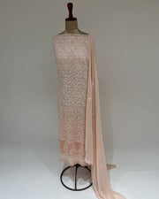 Pure Georgette Chikankari Unstitched 2pc Suit - Peach