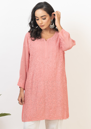 Georgette chikankari short kurta - dusty pink