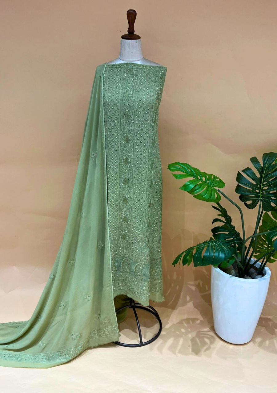 Viscose Chikankari 2pc Suit - Teal Green