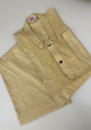 Linen Chikankari Stitched Mens Kurta- Sunstruck Yellow