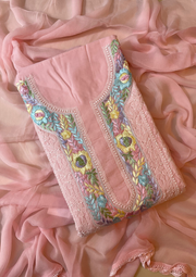 Cotton Chikankari Unstitched Suit - Baby Pink