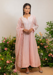 Mul Chanderi Anarkali - Salmon pink