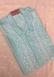 Cotton Chikankari Stitched Mens Kurta - Powder Blue