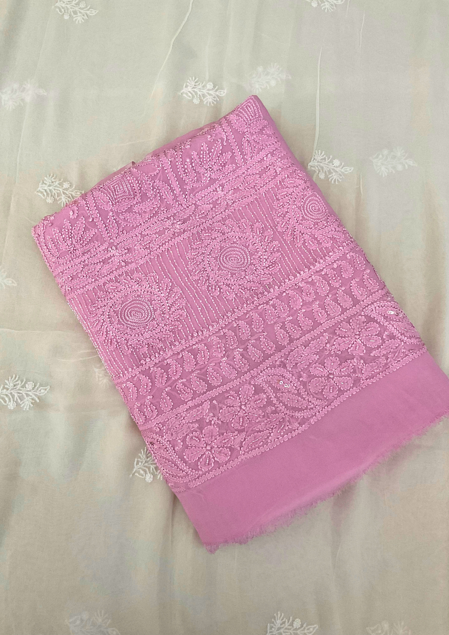 Chikankari Vescouse Unstitched Suit - Mauvish Pink