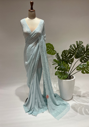 Viscose Chikankari Saree - Powder Blue
