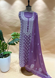 Chikankari Mul Chanderi Unstitched 2pc Suit - Mauve