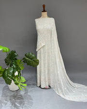 Pure Georgette Chikankari Unstitched Anarkali - Multicolour