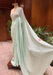 Chikankari Viscose Saree - Mint Green