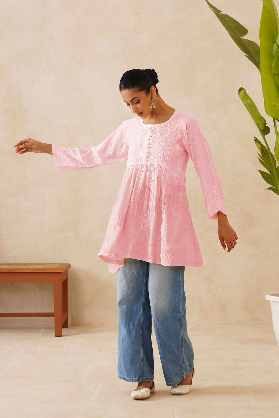 Muslin Short Kurti - Ombre Baby Pink