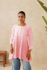 Muslin Short Kurti - Ombre Baby Pink