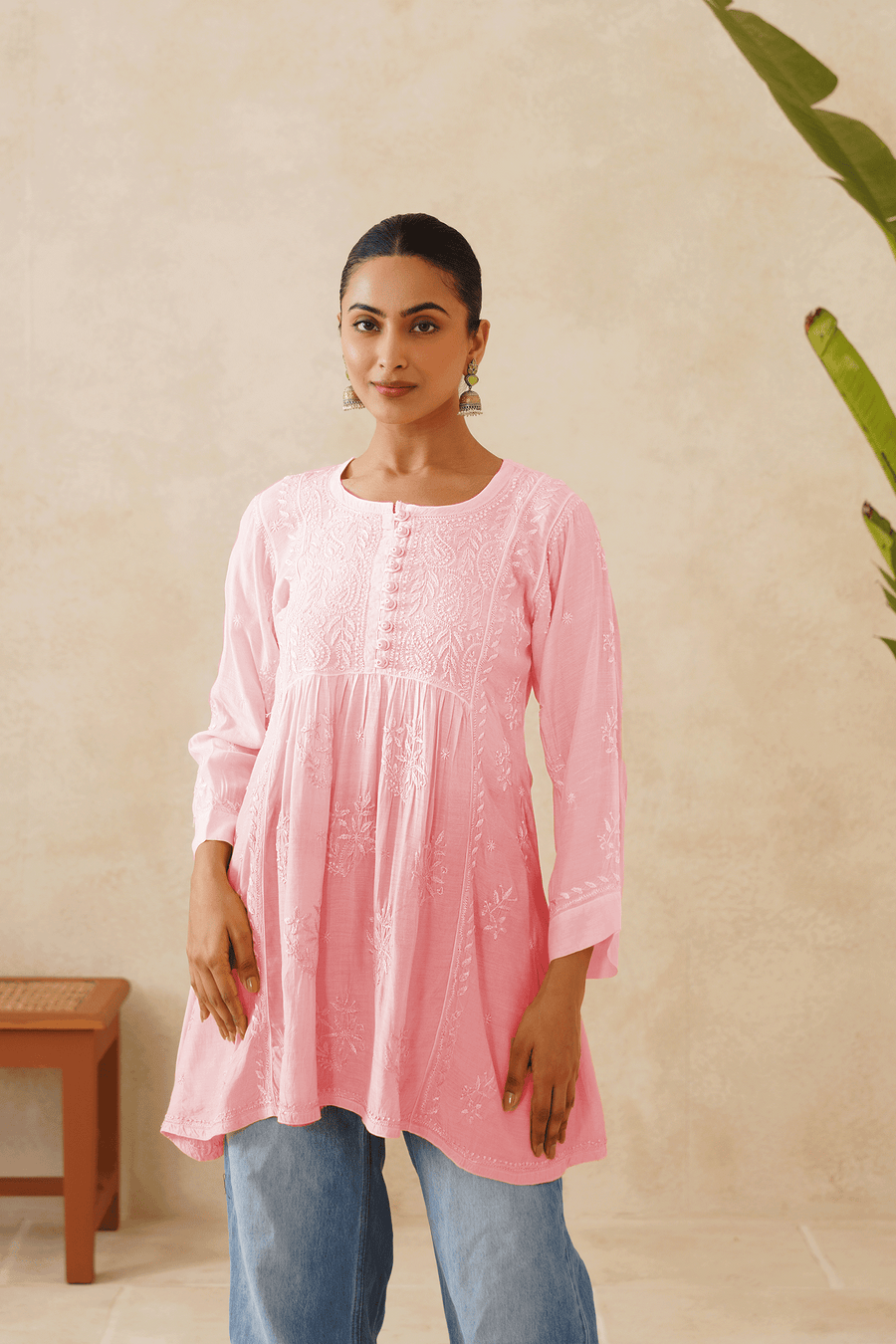 Muslin Short Kurti - Ombre Baby Pink