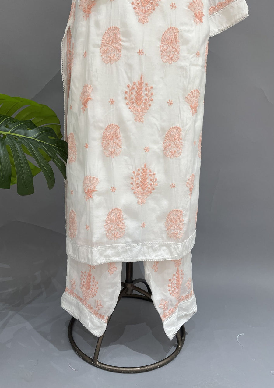 Muslin Chikankari Co-ord Set - White