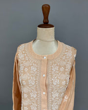Maheshwari Chanderi Chikankari Co ord set - Dusty Peach