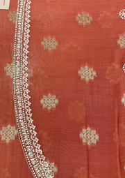 Mul Chanderi Chikankari Unstitched Mens Kurta - Brick