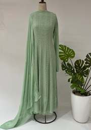 Viscose Chikankari Semistitched Anarkali - Sage Green