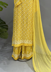 Modal Chikankari Stitch 3pc Suit - Laser Lemon