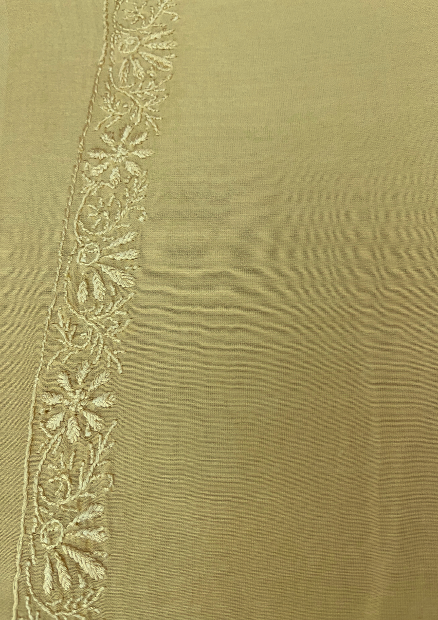 Chanderi Chikankari Unstitched Mens Kurta - Lime Yellow