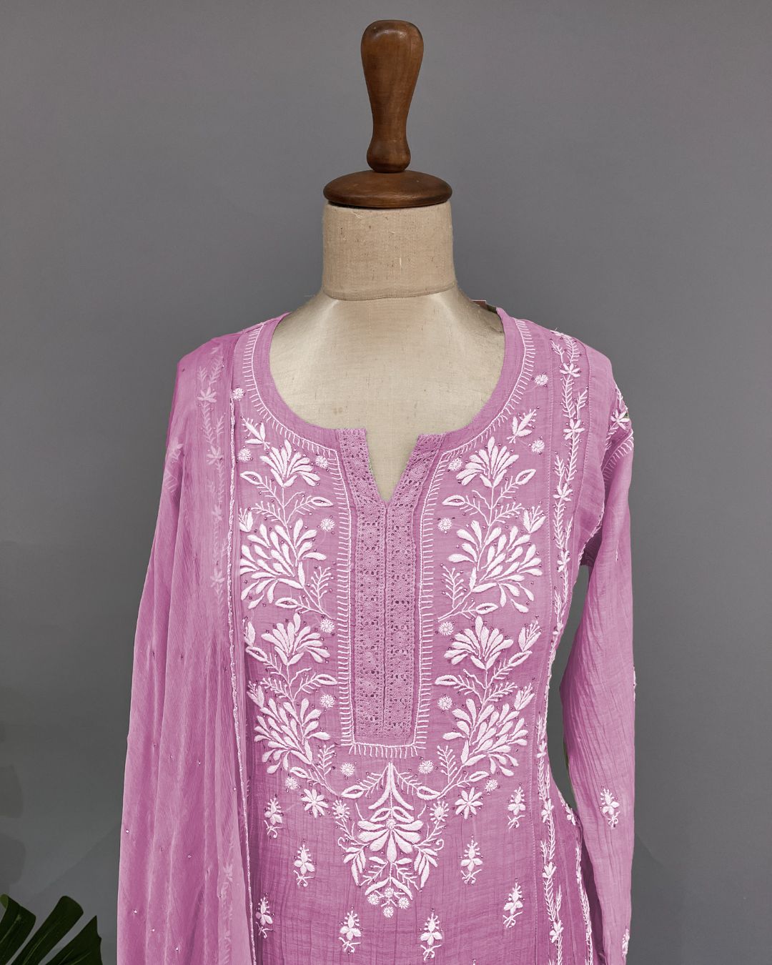 Mul Chander Chikankari 3 pc Suit - Mulberry Pink