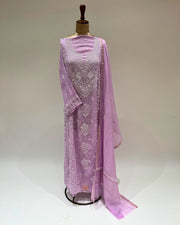 Mul Chikankari Unstitched Anarkali - Moonlite Mauve