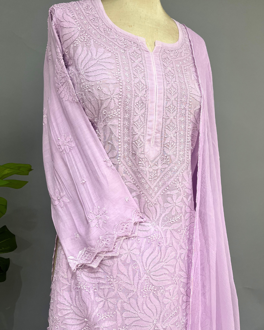 Muslin Chikankari Suit Set - Lavender