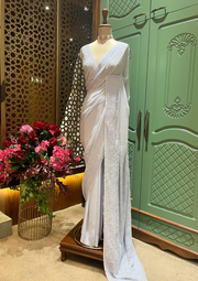 Chikankari Vescose Saree - Ice Blue