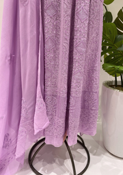 Viscose Chikankari Semistitched Anarkali - Lilac