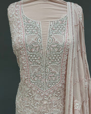 Pure Georgette Chikankari Unstitched 2pc Suit - Nude Pink