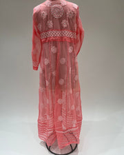 Georgette Anarkali Chikankari Kurta- Coral Pink