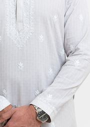 Cotton Chikankari Men's Kurta - Grey