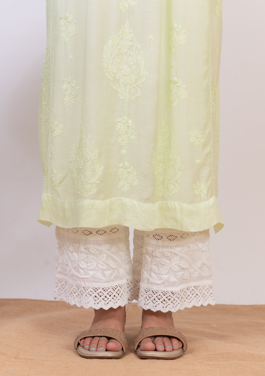 Muslin chikankari kurta - ombre lemon yellow