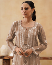 Mul Chikankari Kurta - Latte Brown