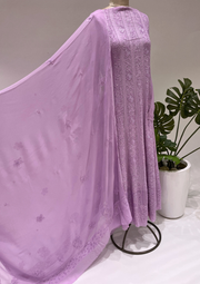 Viscose Chikankari Semistitched Anarkali - Lilac