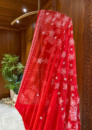 Chikan Saree Georgette - Red