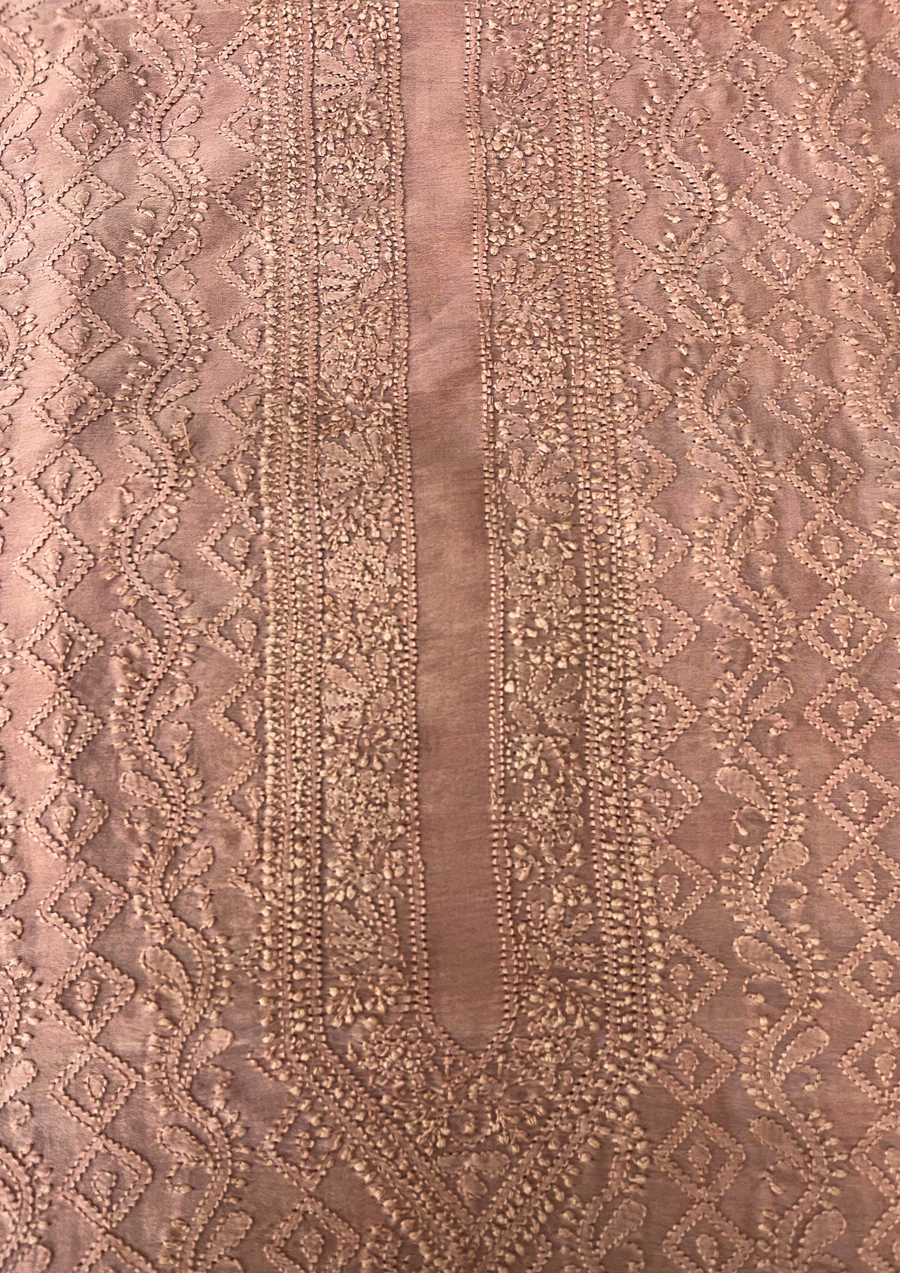 Chanderi Chikankari Unstitch Mens Kurta - Dusty Rose