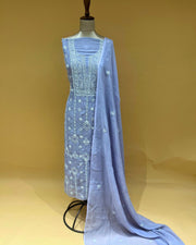 Mul Chikankari Unstitched 2pc Suit - Cornflower Blue