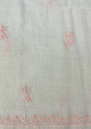 Chikankari Mul Chanderi Unstitched 2Pc Suit - White and Peach