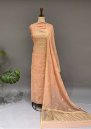 Tissue Chikankari Unstitch 2pc Suit - Rose Gold