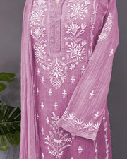 Mul Chander Chikankari 3 pc Suit - Mulberry Pink