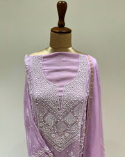 Mul Chikankari Unstitched Anarkali - Moonlite Mauve