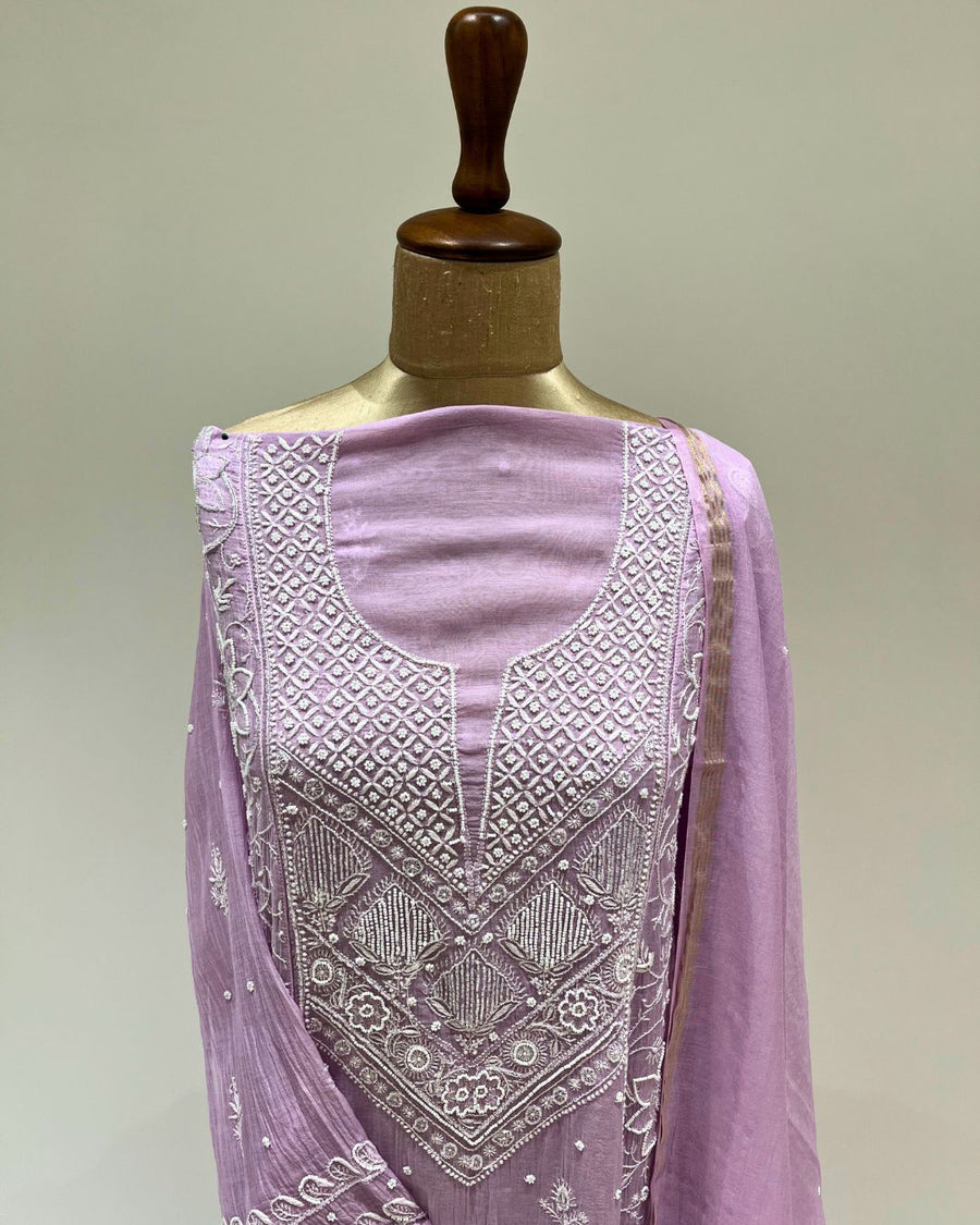 Mul Chikankari Unstitched Anarkali - Moonlite Mauve